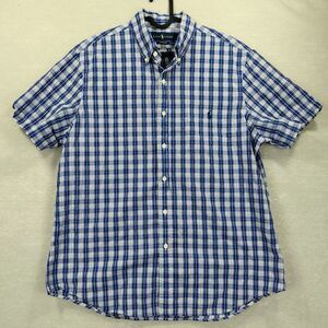 Ralph Lauren Men’s Seersucker Large‎ Short Sleeve Blue Plaid Button Down Shirt